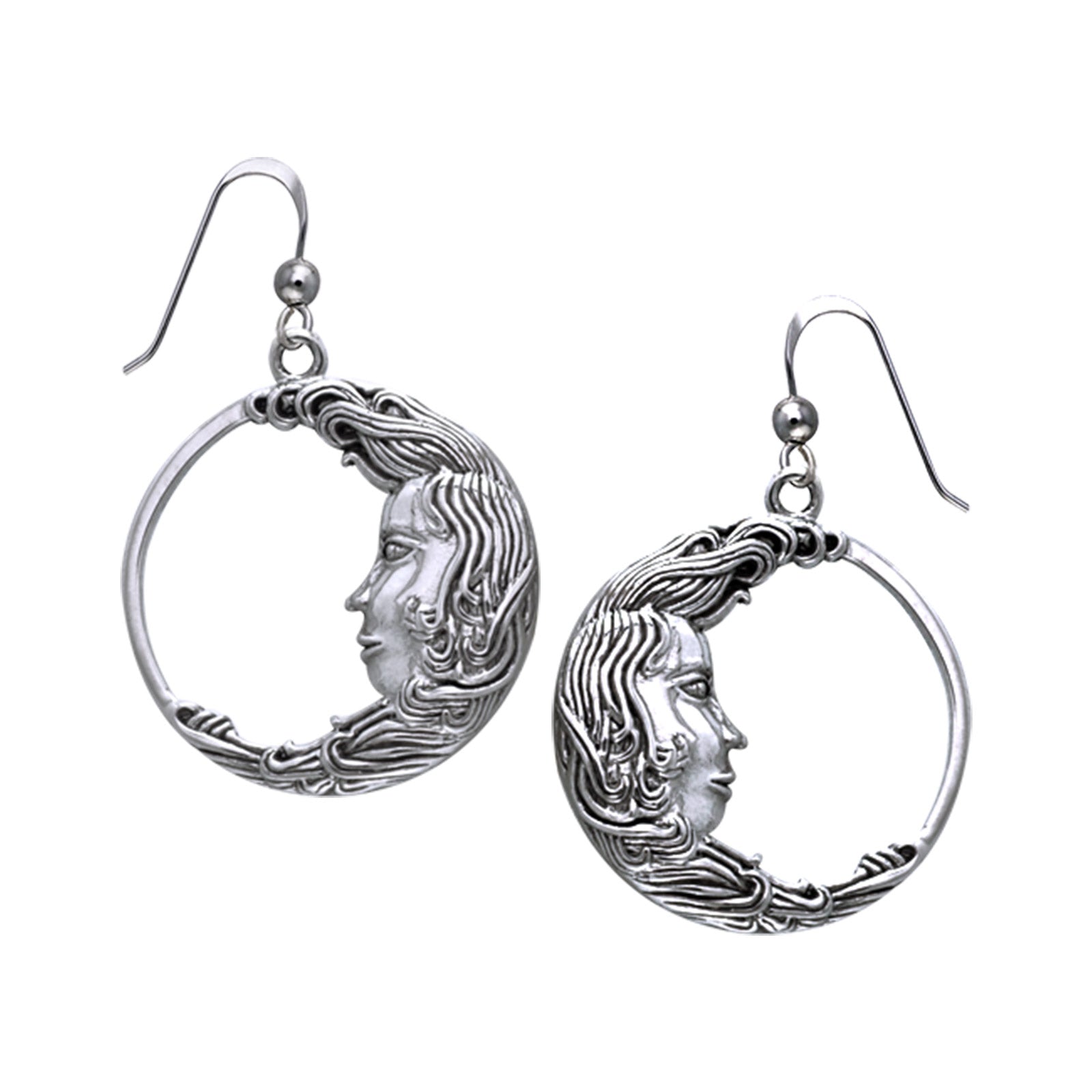 Luna the Moon Goddess Celestial Sterling Silver Hook Earrings - Silver Insanity