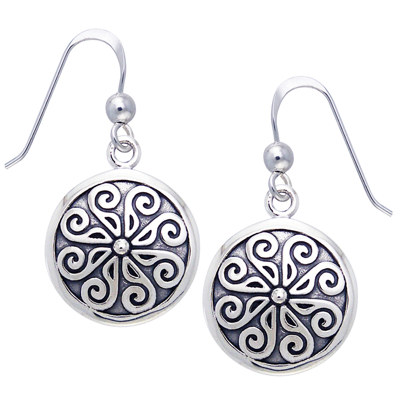 Viking Shield Nordic Spiral Sterling Silver Hook Earrings - Silver Insanity