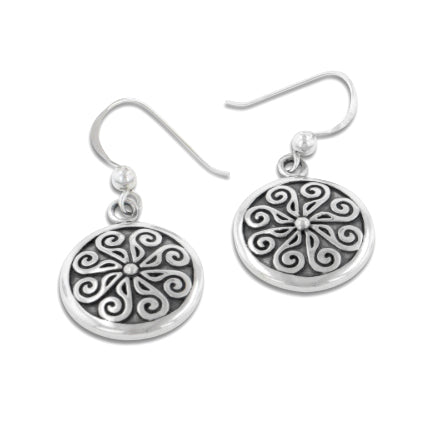 Viking Shield Nordic Spiral Sterling Silver Hook Earrings - Silver Insanity