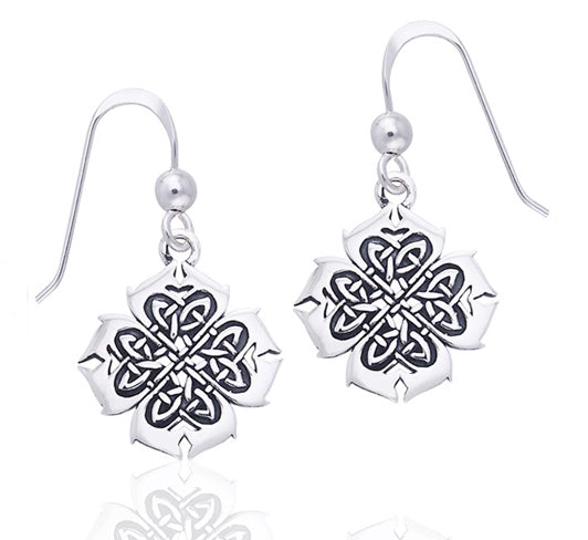 Fiery Cross of Inspiration Celtic Knot Sterling Silver Hook Earrings - Silver Insanity