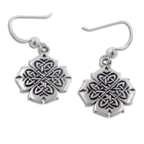 Fiery Cross of Inspiration Celtic Knot Sterling Silver Hook Earrings - Silver Insanity
