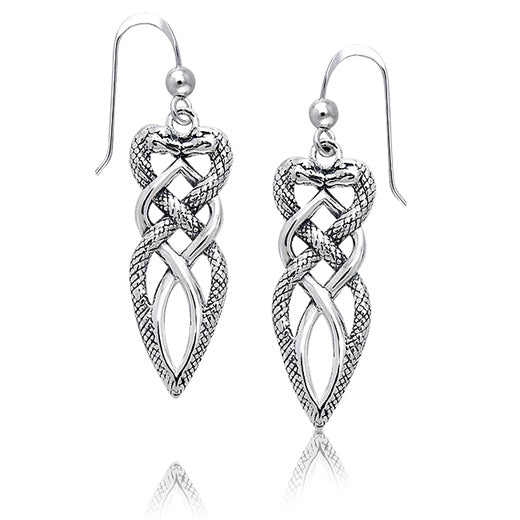 Twisted Snake Heart Intertwined Celtic Knot Sterling Silver Earrings - Silver Insanity