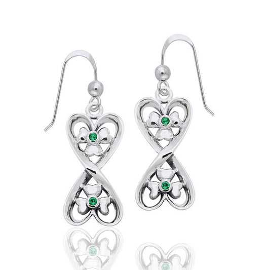 Lucky in Love - Irish Shamrock Hearts Sterling Silver Earrings - Silver Insanity