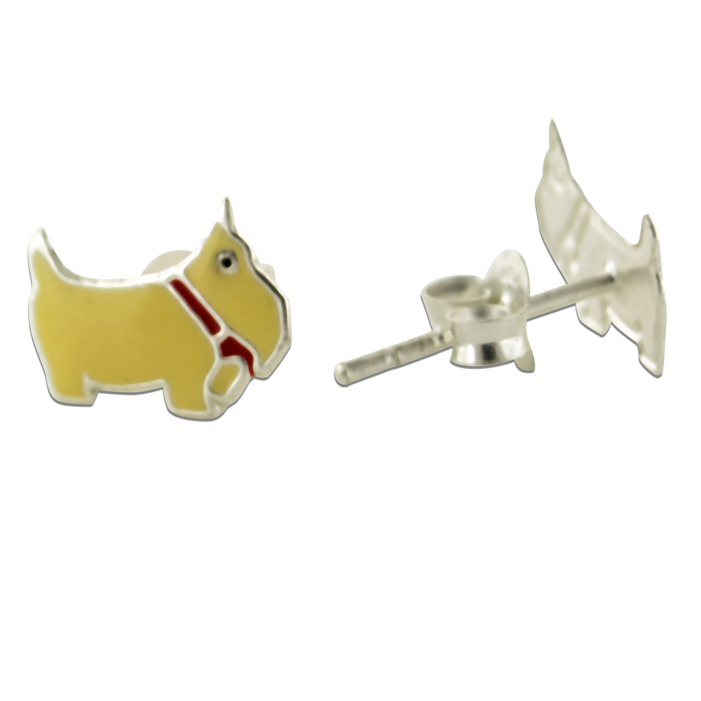 Yellow Enamel Scottish Terrier Puppy Dog Sterling Silver Studs Post Earrings - Silver Insanity