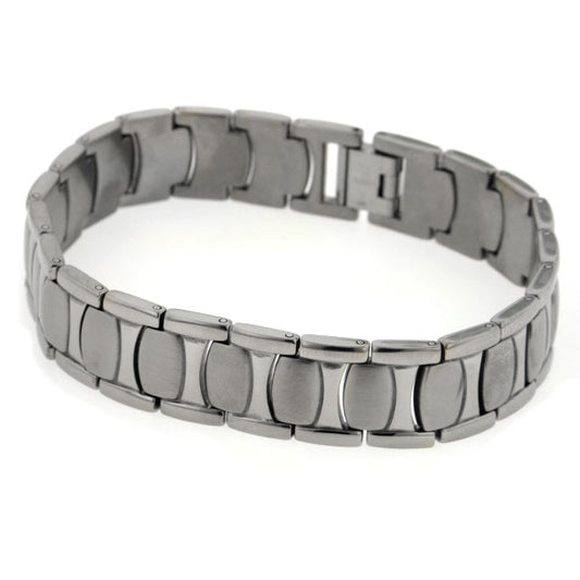 Mens Wide Brushed Combination Finish Titanium Snake Skin 8.5" Link Bracelet - Silver Insanity