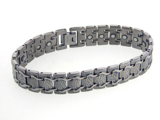 Mens Train Track Magnetic Therapy Titanium Metal Jewelry Link Bracelet, 8" - Silver Insanity