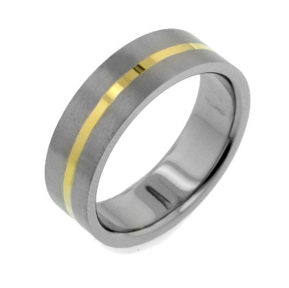 7mm Gold Tone Stripe Titanium Wedding Band Ring - Silver Insanity