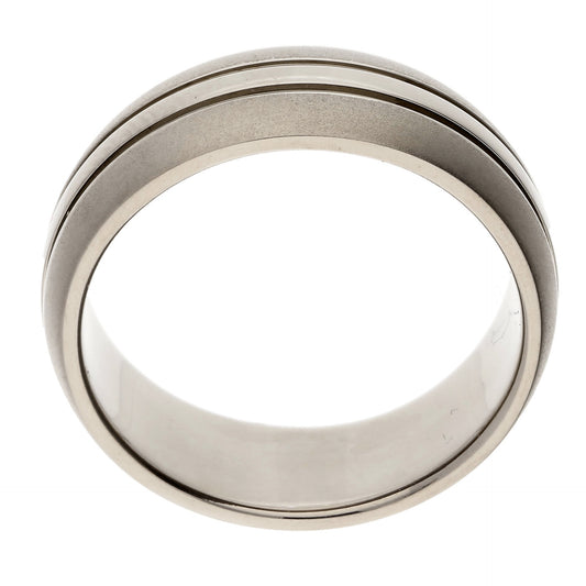 Mens Single Stripe Brushed Satin Pure Titanium Wedding Band Ring - Silver Insanity