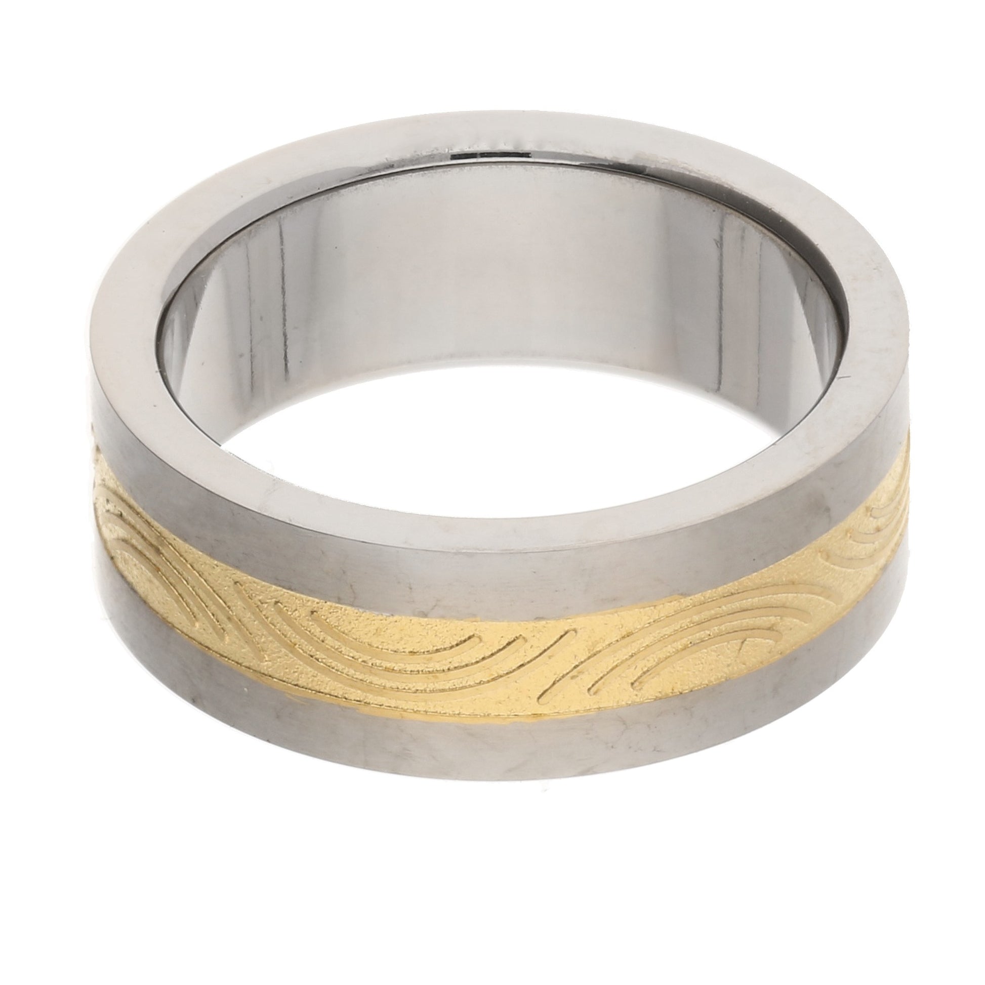 Etched Golden Stripe Titanium Wedding Band Ring - Silver Insanity