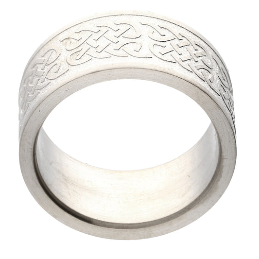 10mm Wide Embossed Celtic Knot Pattern Titanium Wedding Band Ring - Silver Insanity