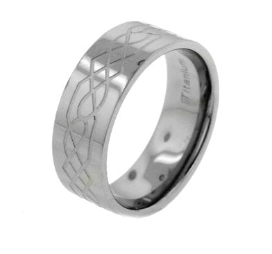 8mm Wide Mens Titanium Etched Celtic Knot Pattern Wedding Band Ring - Silver Insanity