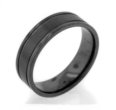 Mens Black Twilight Blackened Satin Finish Titanium Wedding Band Ring - Silver Insanity