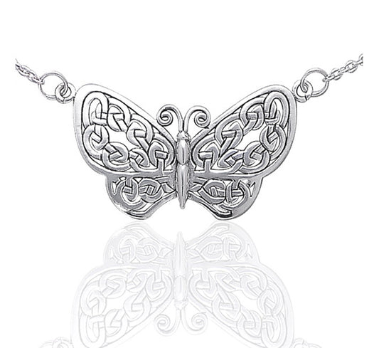 Sterling Silver Celtic Knot Filigree Butterfly 17" Adjustable Necklace - Silver Insanity