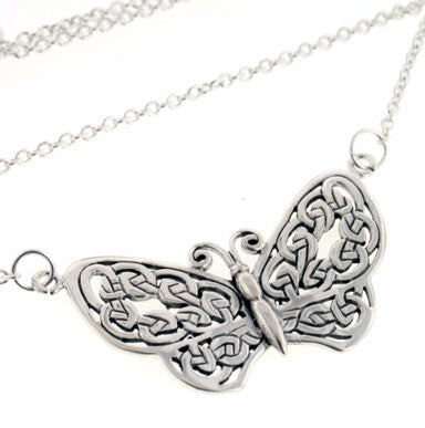 Sterling Silver Celtic Knot Filigree Butterfly 17" Adjustable Necklace - Silver Insanity