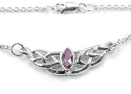 Sterling Silver Interlace Celtic Knot Amethyst Necklace - Silver Insanity