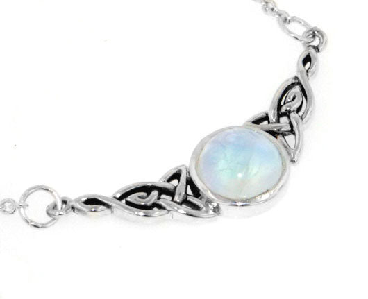 Sterling Silver Celtic Knot Rainbow Moonstone Adjustable Eternity Necklace - Silver Insanity