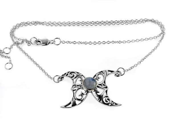 Sterling Silver Celtic Knot Rainbow Moonstone Necklace - Silver Insanity