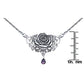 Sacred Rose Sterling Silver 17" Necklace with Amethyst Gemstone Drop - Silver Insanity