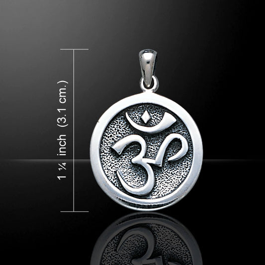 OM Aum Hindu Yoga Symbol Antiqued Sterling Silver Medallion Pendant 18" Necklace - Silver Insanity