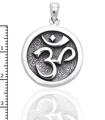 OM Aum Hindu Yoga Symbol Antiqued Sterling Silver Medallion Pendant 18" Necklace - Silver Insanity