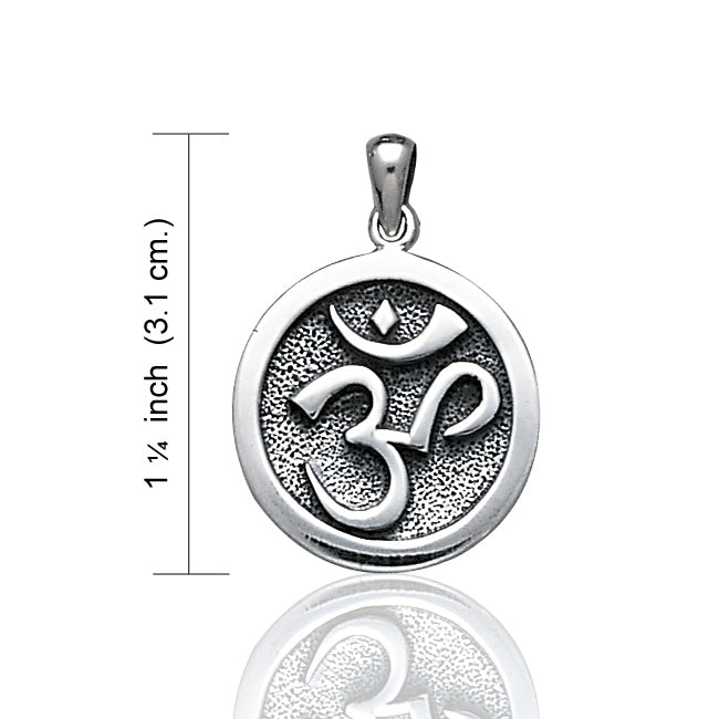 OM Aum Hindu Yoga Symbol Antiqued Sterling Silver Medallion Pendant 18" Necklace - Silver Insanity