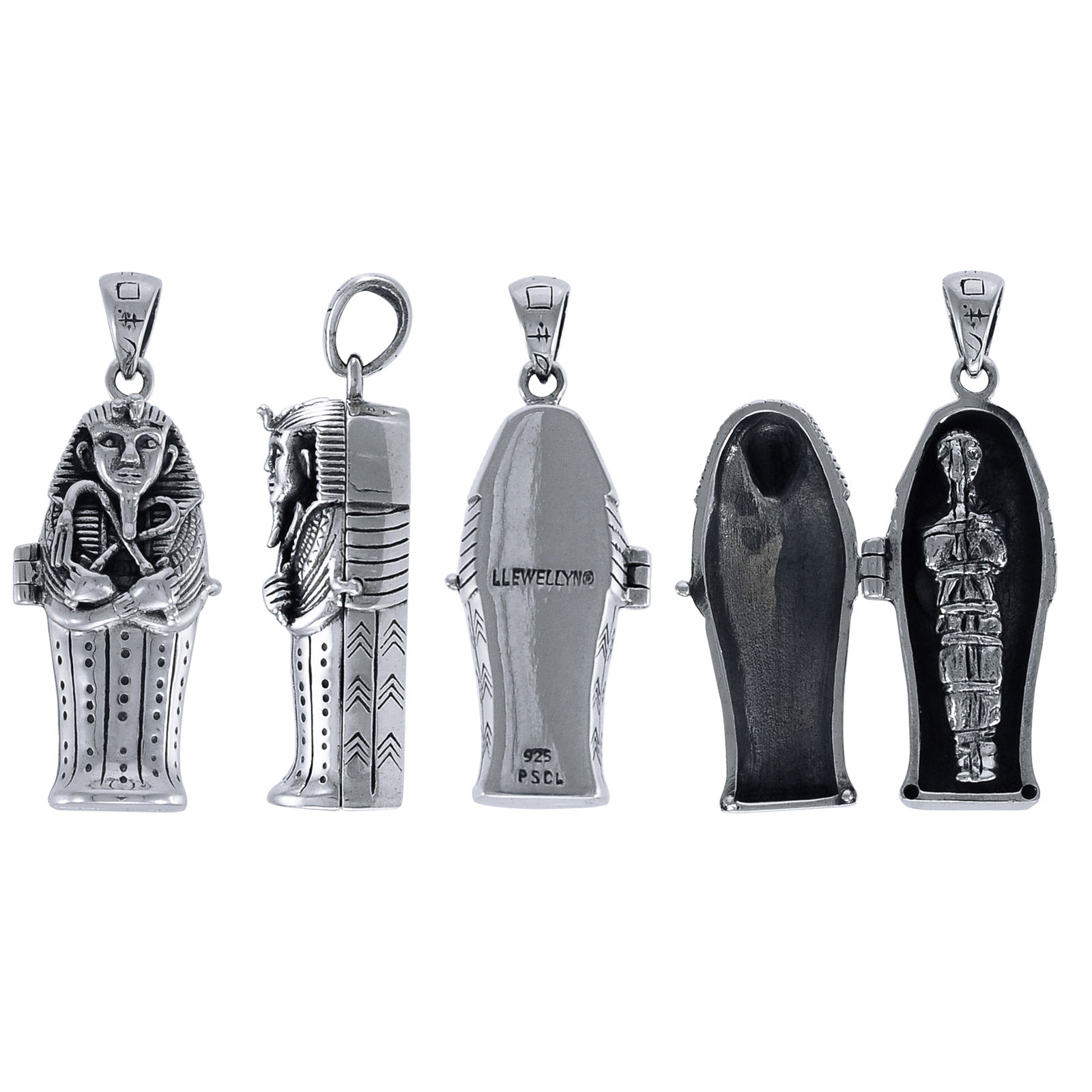 Sterling Silver Egyptian Opening 3D Tomb Coffin Mummy Locket Pendant - Silver Insanity