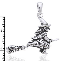 Salem Witch with Hat on Broom Charm Pendant Sterling Silver - Silver Insanity