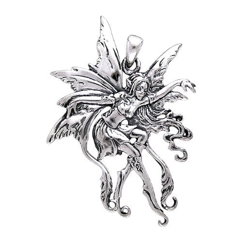 Sterling Silver Amy Brown Vines Fairy Faerie Pendant with 18" Necklace - Silver Insanity