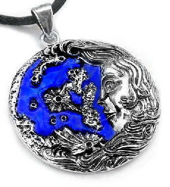 Sterling Silver Blue Moon Luna Greek Goddess Pendant with 19" Silk Necklace - Silver Insanity