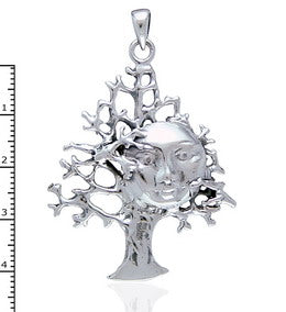 Full Moon in Tree Abstract Sterling Silver Pendant - Silver Insanity