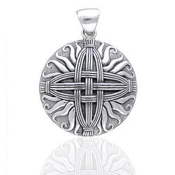 Sterling Silver Sunray Medallion St. Brigid's Celtic Woven Straw Cross Pendant - Silver Insanity