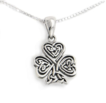 Celtic Knot Irish Shamrock 3-Leaf Clover Sterling Silver Pendant 18" Necklace - Silver Insanity