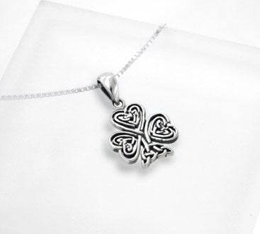 Celtic Knot Irish Shamrock 3-Leaf Clover Sterling Silver Pendant 18" Necklace - Silver Insanity