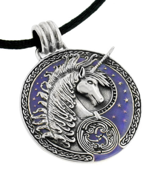 Courtney Davis Sterling Silver Purple Celtic Unicorn Medallion Pendant Necklace - Silver Insanity