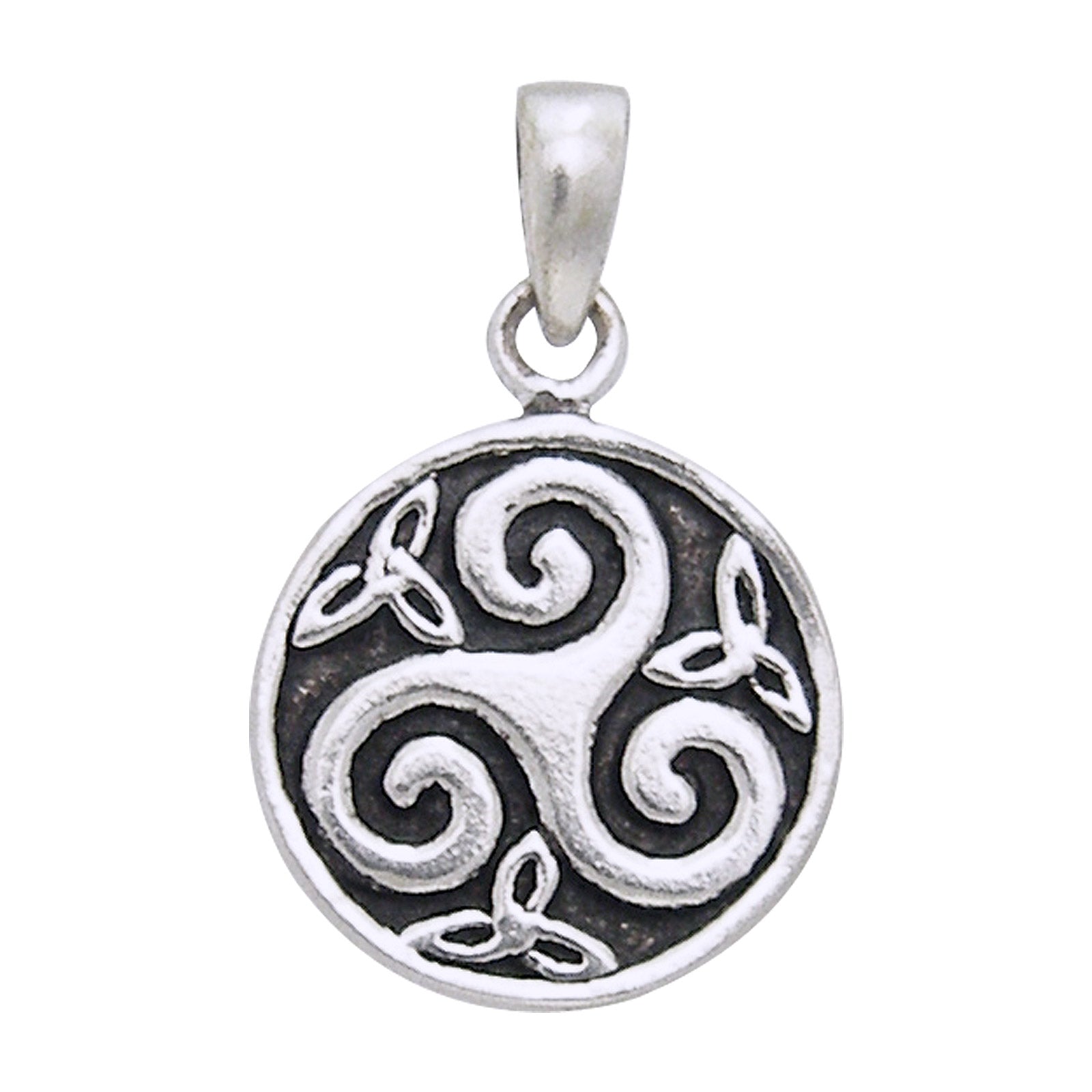 Triskelion Small Round Celtic Knot Triskele Swirl Sterling Silver Pendant - Silver Insanity