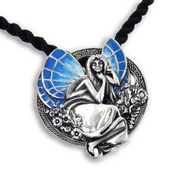 Sterling Silver Dreaming Fairy Art Pendant Necklace - Silver Insanity