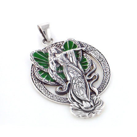 Green Winged Lotus Flower Angel Fairy Faery Sterling Silver Pendant - Silver Insanity