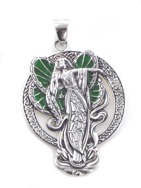 Green Winged Lotus Flower Angel Fairy Faery Sterling Silver Pendant - Silver Insanity