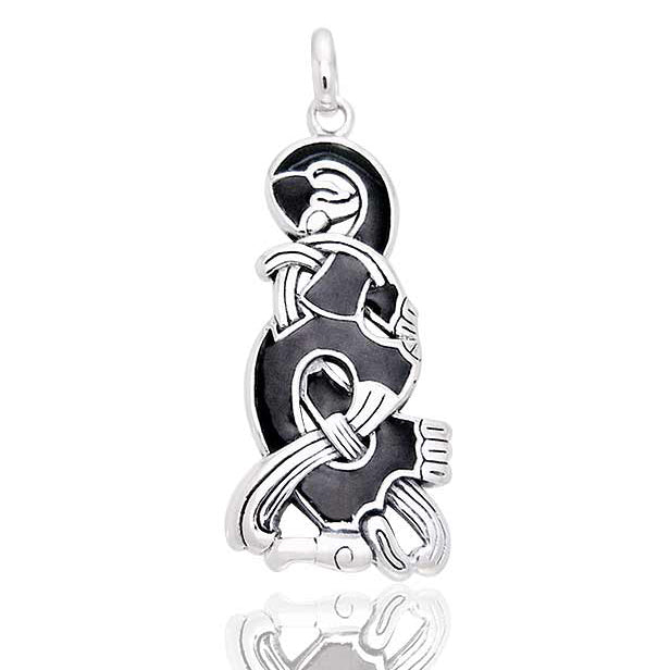 Oseberg Animorph Knot Celtic Viking Sterling Silver Pendant with Black Enamel - Silver Insanity