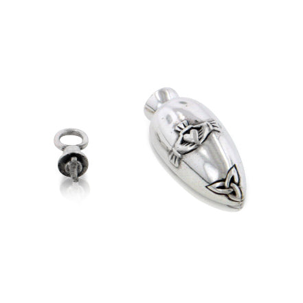 Celtic Knot Claddagh Cremation Urn for Ashes Sterling Silver Jar Pendant - Silver Insanity