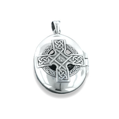 Celtic Ancient Sun Cross Large Oval Locket Pendant in Sterling Silver - Silver Insanity
