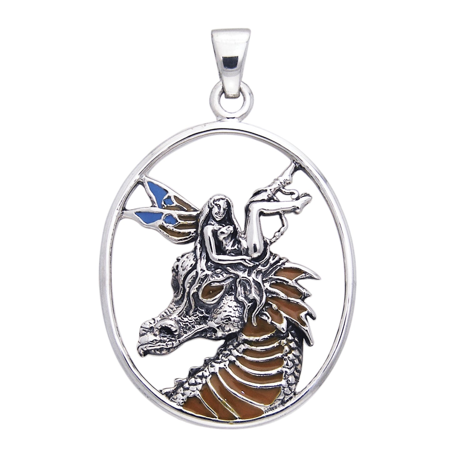 Dragon Fae Blue - Fairy on Dragon Head Sterling Silver Pendant by Selina Fenech - Silver Insanity