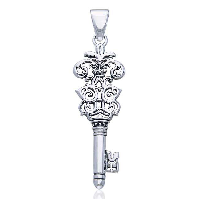 Victorian Sterling Silver Mystery Key of Knowledge Pendant 20" Necklace - Silver Insanity