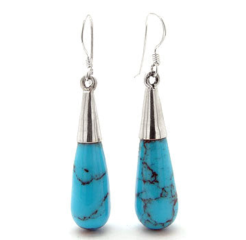 Sterling Silver Blue Turquoise Tapered Column Teardrop Earrings - Silver Insanity
