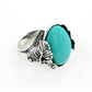Heavy Simulated Turquoise Oval Cabochon Sterling Silver Leaves Ring - Silver Insanity