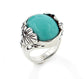 Heavy Simulated Turquoise Oval Cabochon Sterling Silver Leaves Ring - Silver Insanity