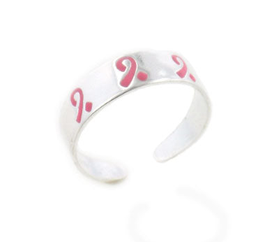 Sterling Silver Breast Cancer Awareness Pink Ribbon Toe Ring - Silver Insanity