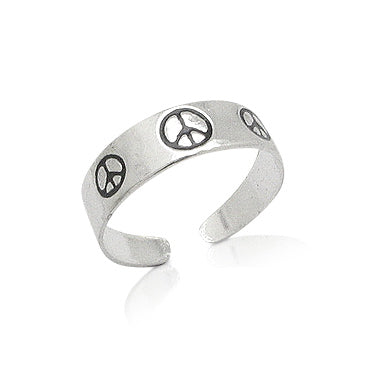 Polished Sterling Silver Toe Ring with Enameled Peace Signs - Silver Insanity