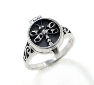 Sterling Silver Dragonfly Poison or Aromatherapy Scent Locket Ring - Silver Insanity