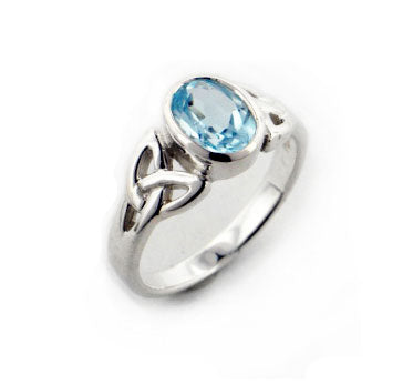 Sterling Silver Celtic Knot and Genuine Blue Topaz Ring - Silver Insanity